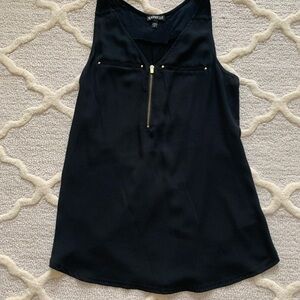 Express Black V-Neck Top with Gold Zipper